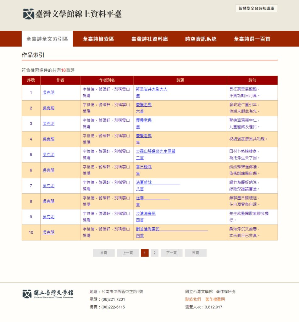 吳克明詩(圖片來源:智慧型全台詩知識庫:https://db.nmtl.gov.tw/site5/poemlist?id=990)
