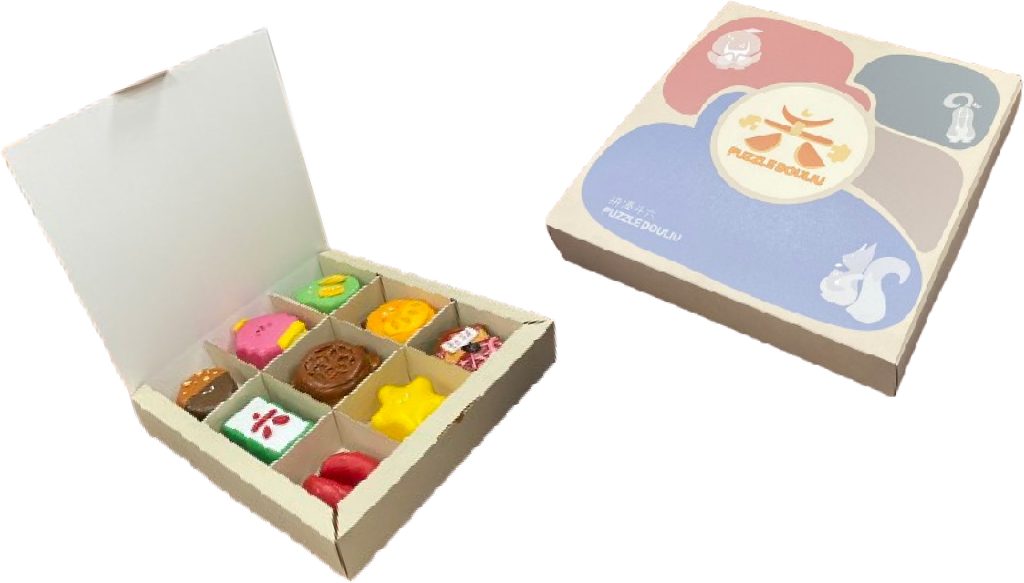 包裝設計為品牌LOGO、吉祥物,以及拼圖意象的融合。