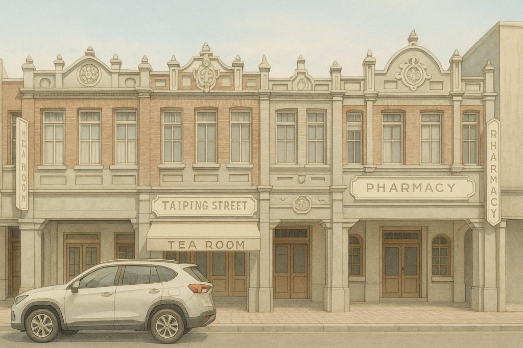 白天的斗六太平老街AI手繪示意圖-2