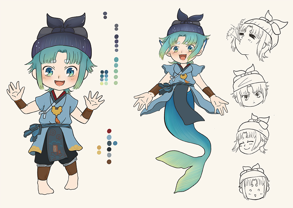 鯨寶人形與魚尾角色圖